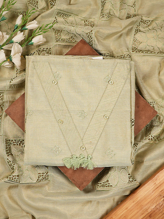 Sage Green Diamond Chanderi Cutwork Suit Set