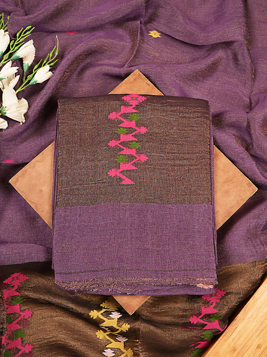 Deep Purple Mulberry Tissue Silk Jamdani 2-Piece Suit Set