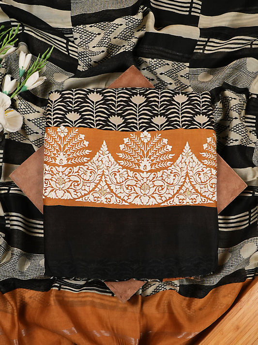 Warm Mustard Printed Maheshwari Silk Suit Set
