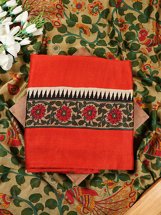 Burnt Orange Maheshwari Silk Suit with Artistic Dupatta