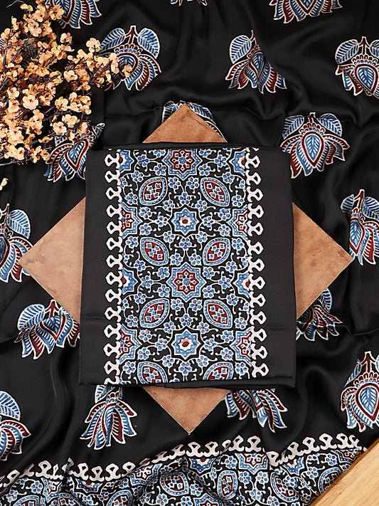 Jet Black Organic Ajrakh Modal Satin 2 Piece Suit Set