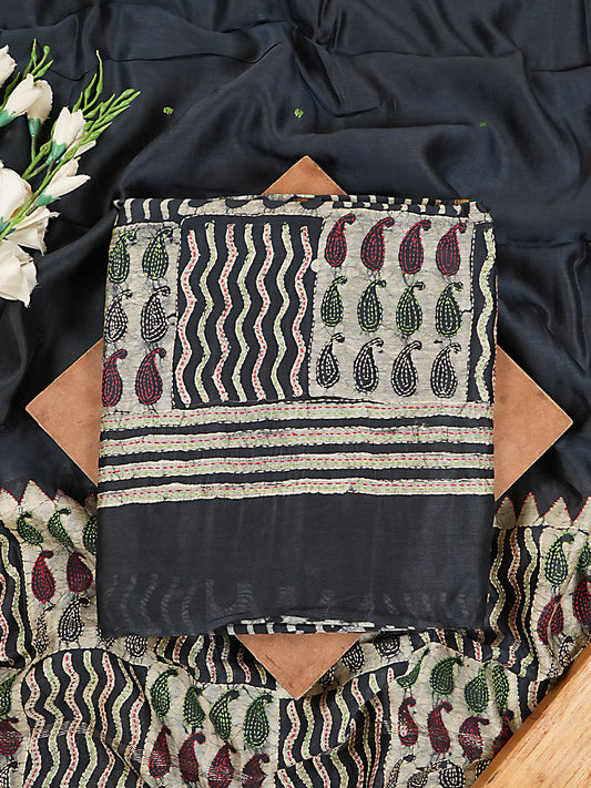 Midnight Navy Maheshwari Silk Printed Suit Set