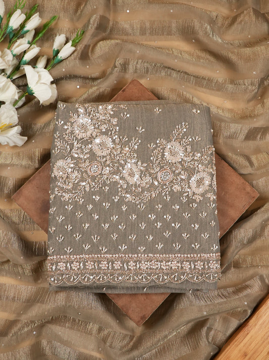 Taupe Grey Tissue Silk Handwork Suit Set