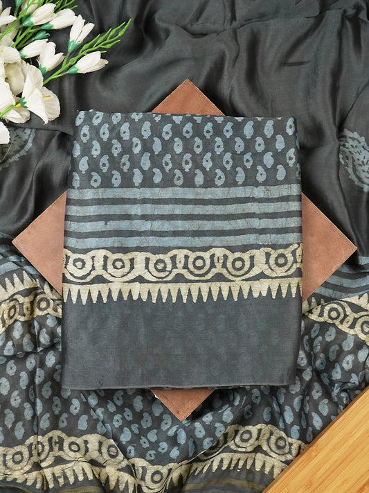 Charcoal Grey Maheshwari Silk Suit Set