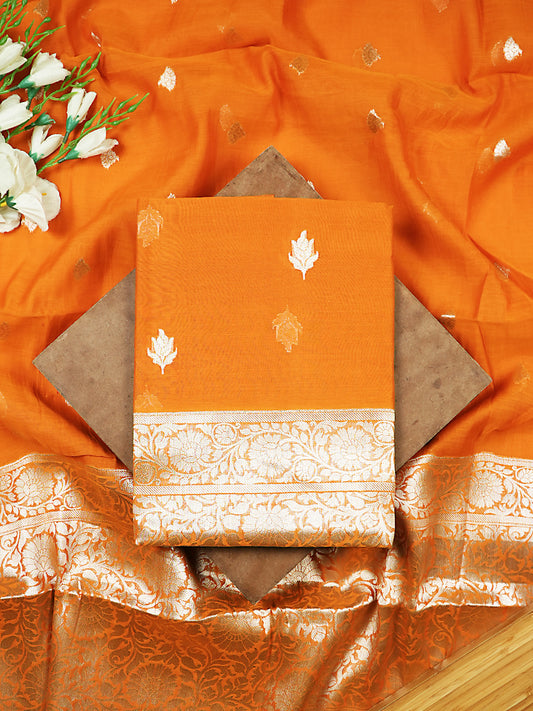 Orange Pure Mul Chanderi Banarasi Suit