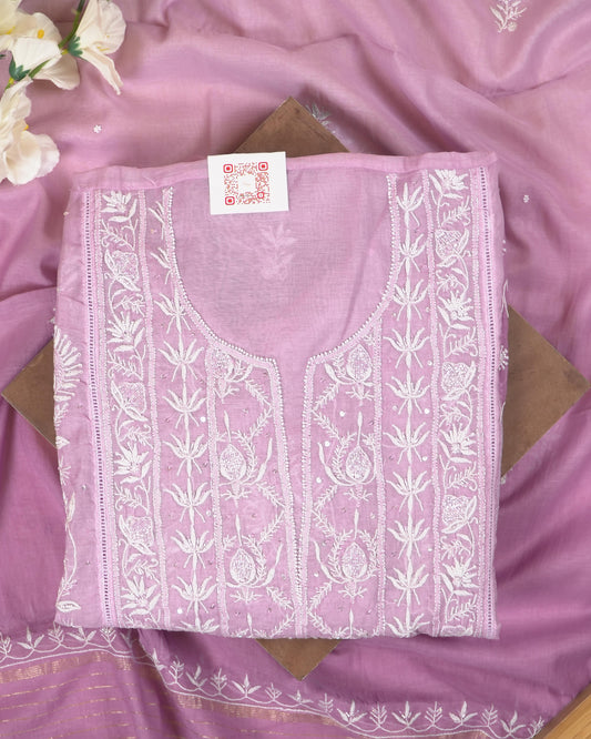 Ombre Purple Mul Chanderi Lucknowi Handwork Suit Set