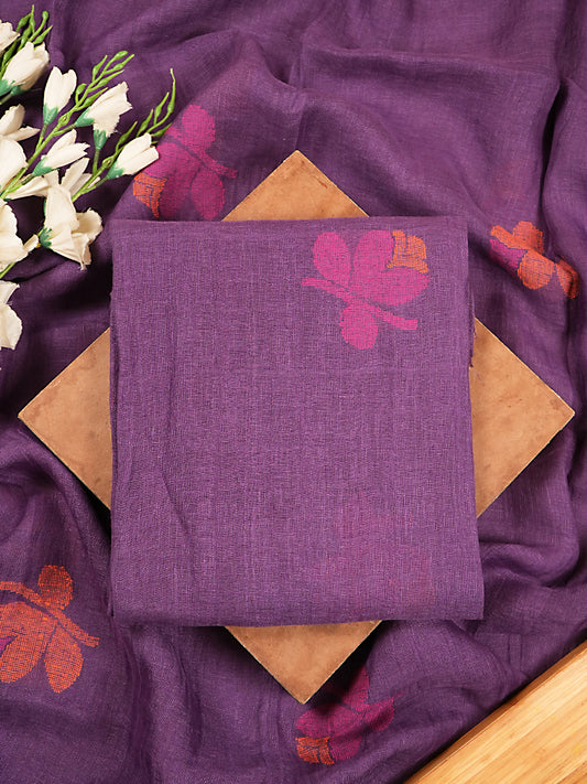 Violet Pure Jayshree Linen Jamdani 2-Piece Suit Set