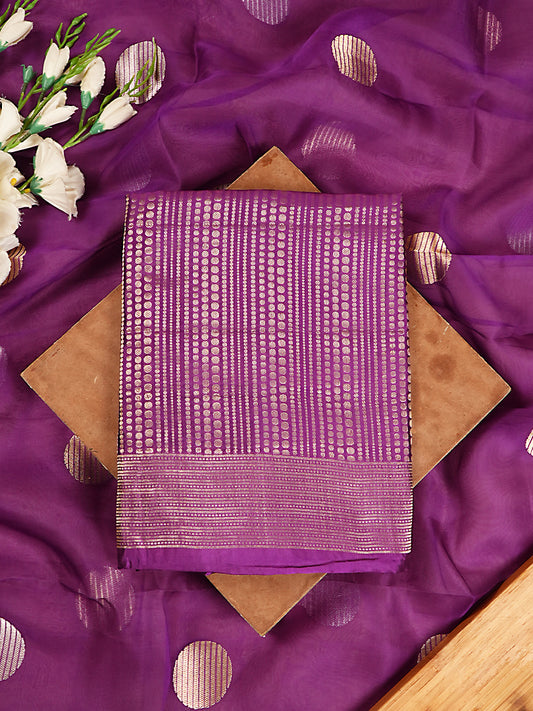 Royal Purple Pure Katan Silk Banarasi Dotted Suit Set