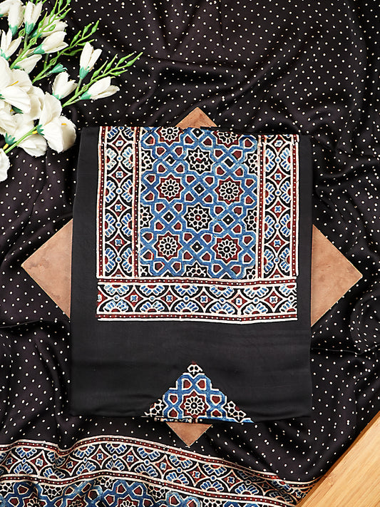 Jet Black Organic Ajrakh Modal Satin 2-Piece Suit Set