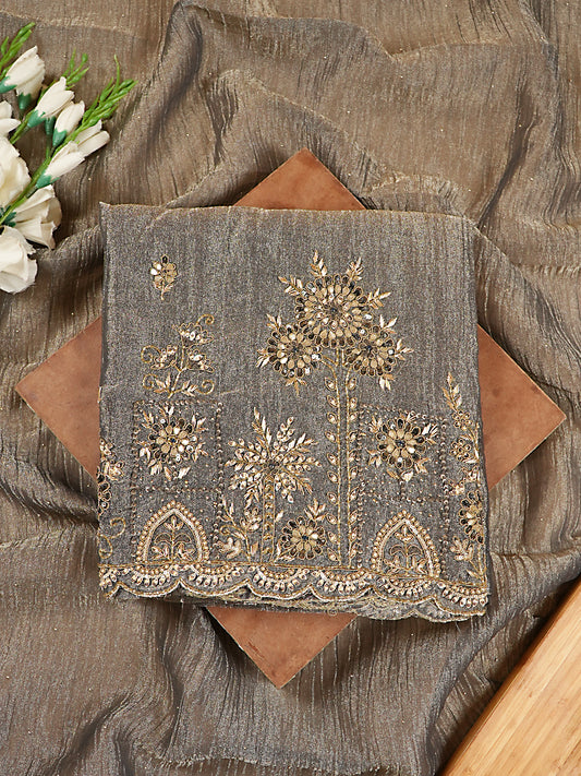 Metallic Silver Pure Tissue Silk Handwork Suit Set