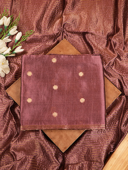 Dusky Plum Handloom Katan Silk Banarasi Booti Suit Set