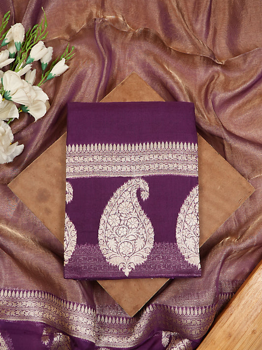 Deep Royal Purple Pure Kora Silk Banarasi Suit Set