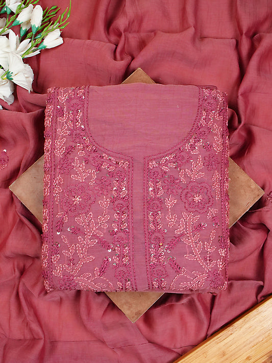 Magenta Soft Mul Chanderi Kantha Stitch Suit Set