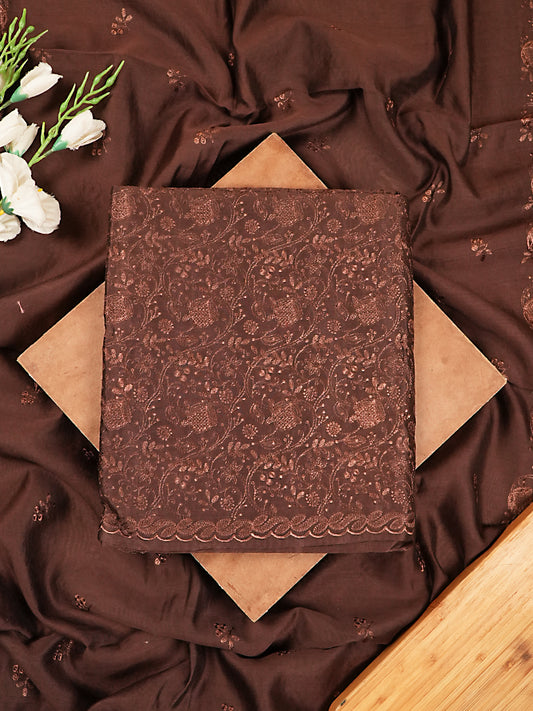 Chocolate Brown Maheshwari Silk Tonal Embroidered Suit Set
