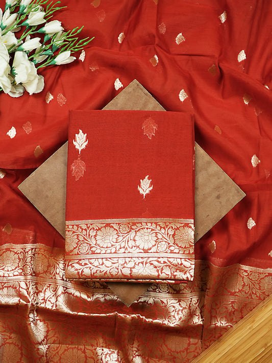 Red Pure Mul Chanderi Banarasi Suit