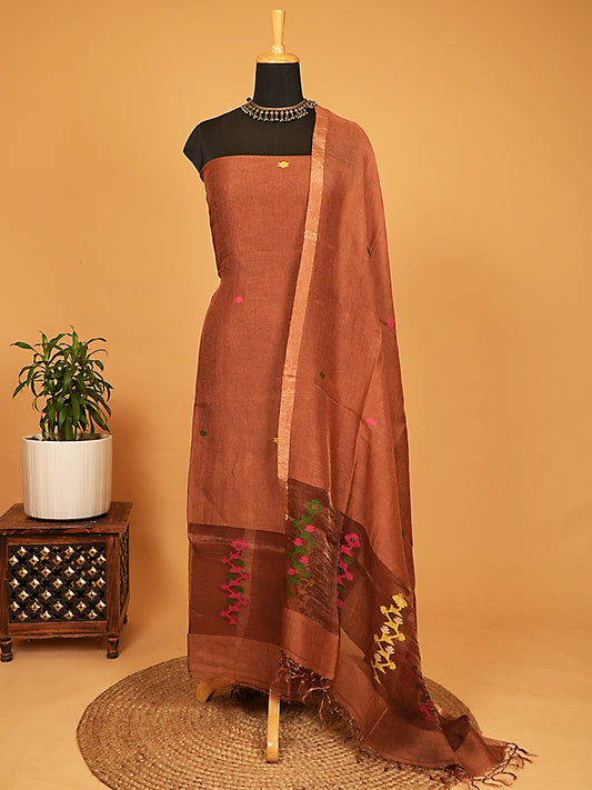 Warm Copper Mulberry Tissue Silk Jamdani 2-Piece Suit Set