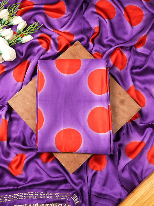 Purple Modal Silk Suit Set with Red Polka Dots