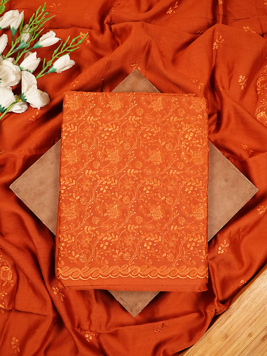 Rust Orange Maheshwari Silk Tonal Embroidered Suit Set