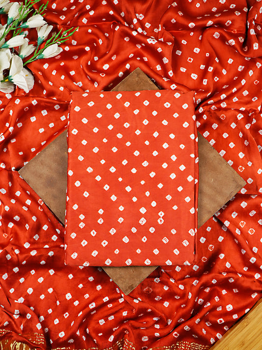 Orange Modal Silk Bandhej Suit Set