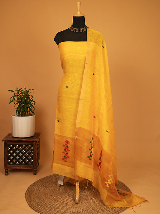 Sunny Yellow Mulberry Tissue Silk Jamdani 2-Piece Suit Set