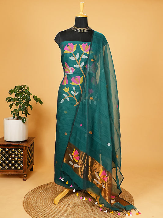 Dark Green Muslin Jamdani 2-Piece Suit Set