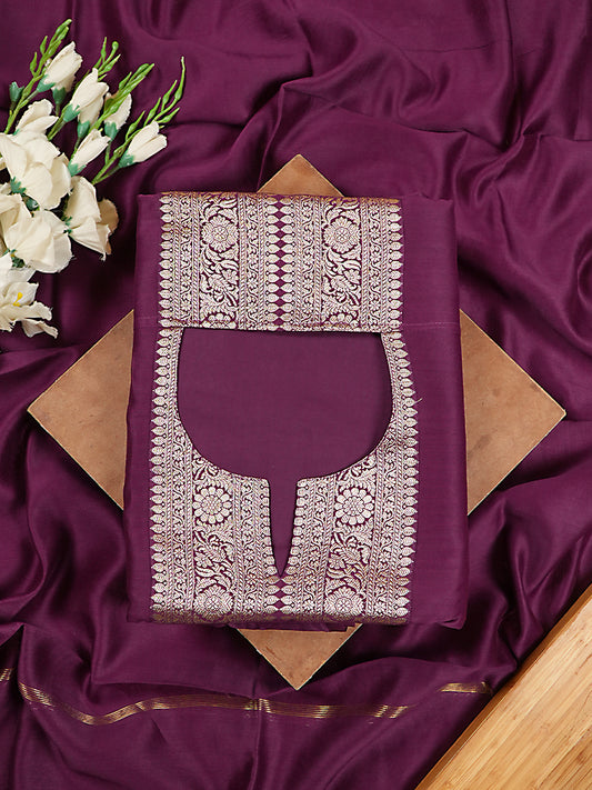 Deep Royal Purple Chiniya Silk Banarasi Woven Suit Set