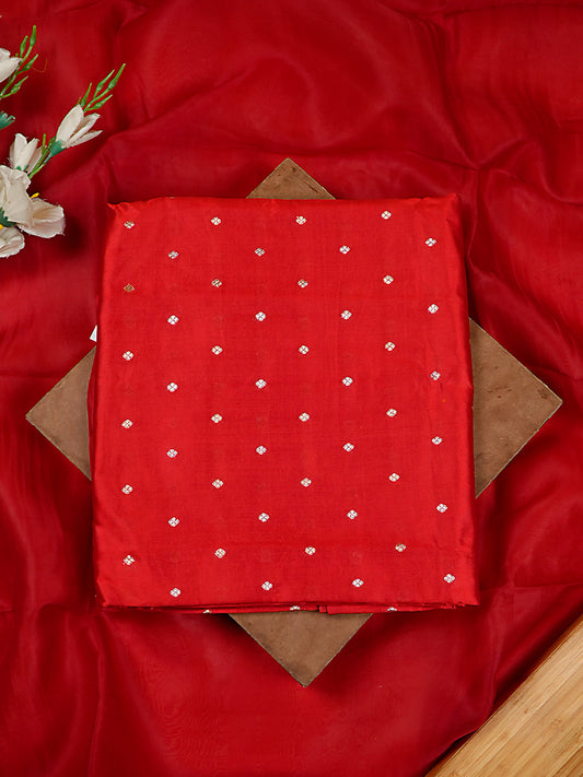 Crimson Red Pure Katan Silk Banarasi Booti Suit Set