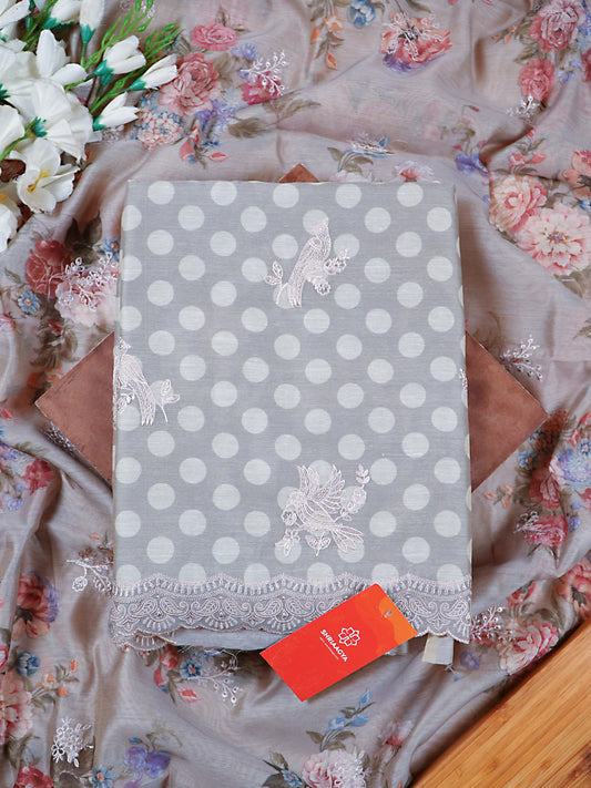 Light Grey Mul Cotton Chanderi Polka Design Suit Set