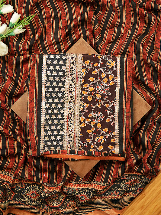 Red and Black Striped Pure Chinnon Suit Set