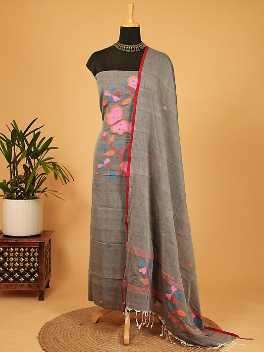 Grey Handloom Cotton Jamdani Weaving 2 Pc Suit Set