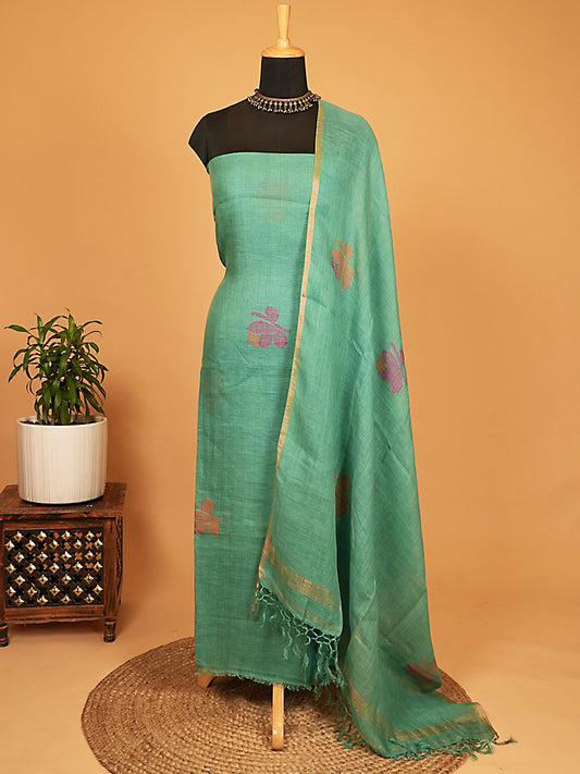 Seafoam Jade Pure Jayshree Linen Jamdani 2-Piece Suit Set