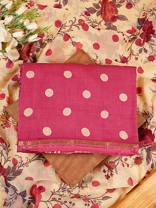 Magenta Polka Dots Mul Chanderi Suit Set