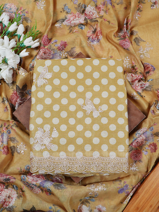 Light Yellow Mul Cotton Chanderi Polka Design Suit Set