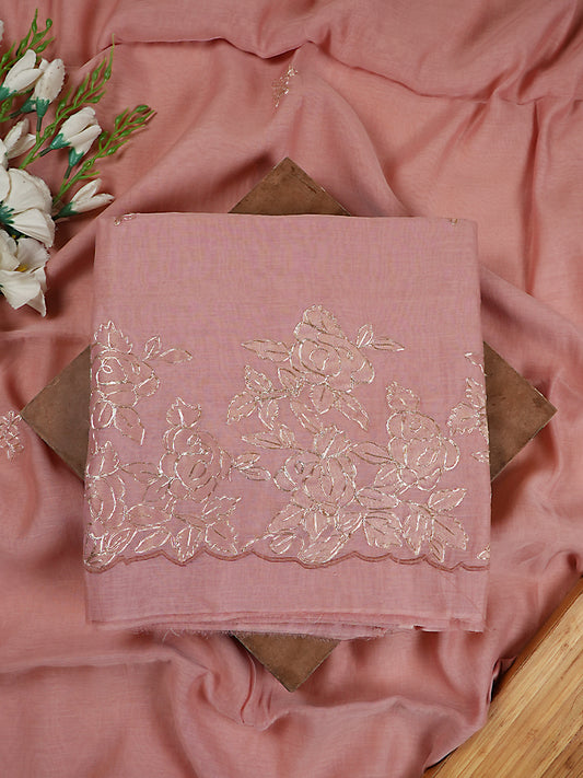 Soft Blush Pink Handloom Mul Chanderi Appliqué Suit Set