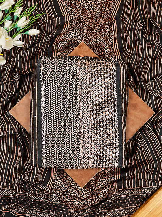 Black and Copper Striped Pure Chinnon Suit Set