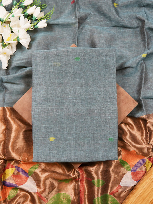 Grey Linen Tissue Jamdani Weaving Suit Set