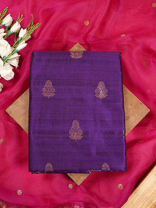 Purple Pure Raw Silk Kadwa Weaving Banarasi Suit Set