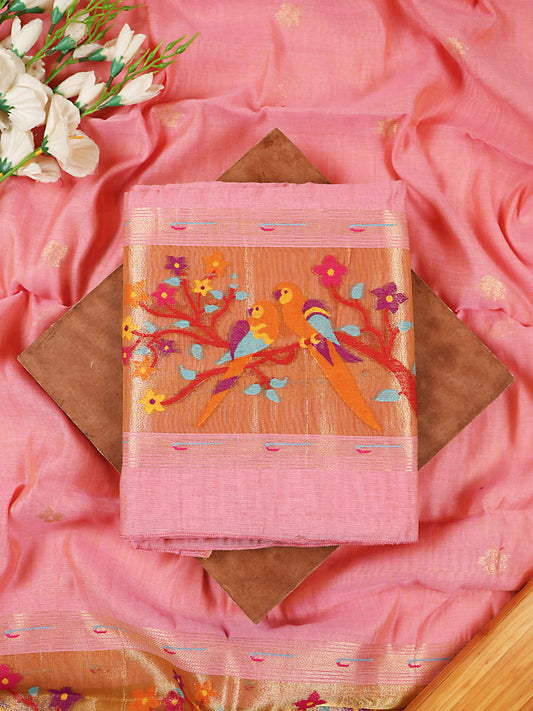 Pink Chanderi Silk Jamdani Weaving Suit Set