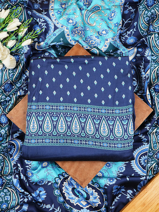 Blue Artisanal Handblock Modal Silk Suit Set