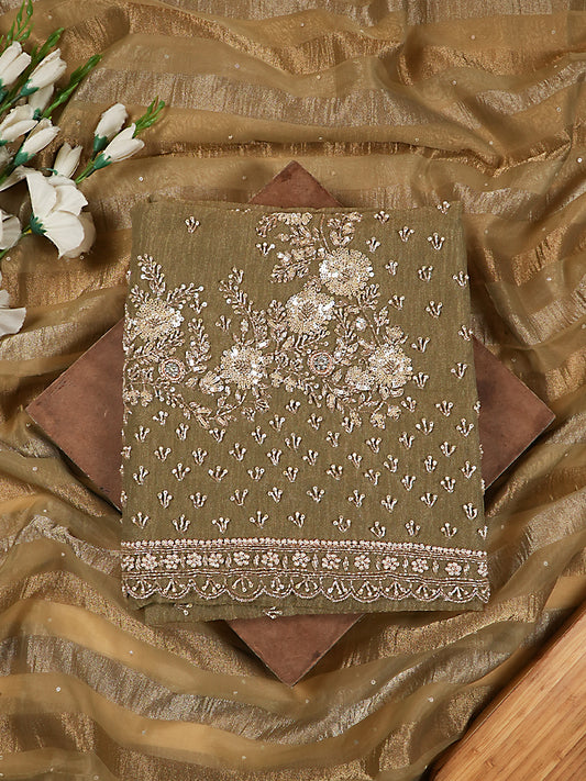 Olive Green Tissue Silk Handwork Suit Set