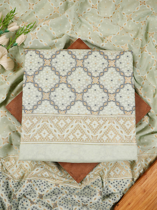 Ice Blue Pure Handloom Cotton Jamawar & Banarasi Woven Suit Set