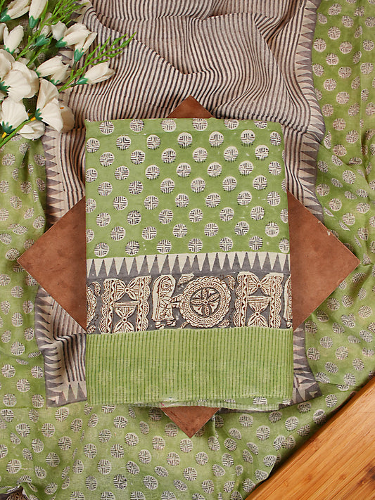 Light Green Printed Mul Chanderi Suit Set