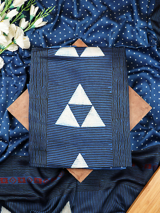 Indigo Blue Organic Ajrakh Modal Satin 2-Piece Suit Set