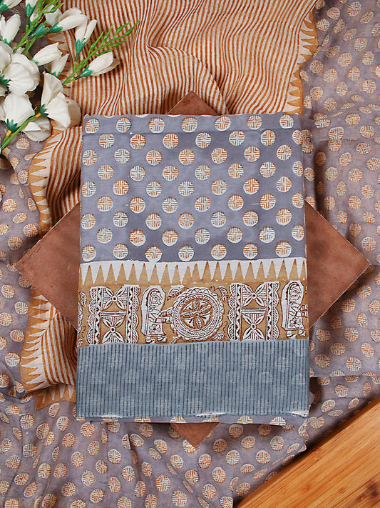 Powder Blue Printed Mul Chanderi Suit Set
