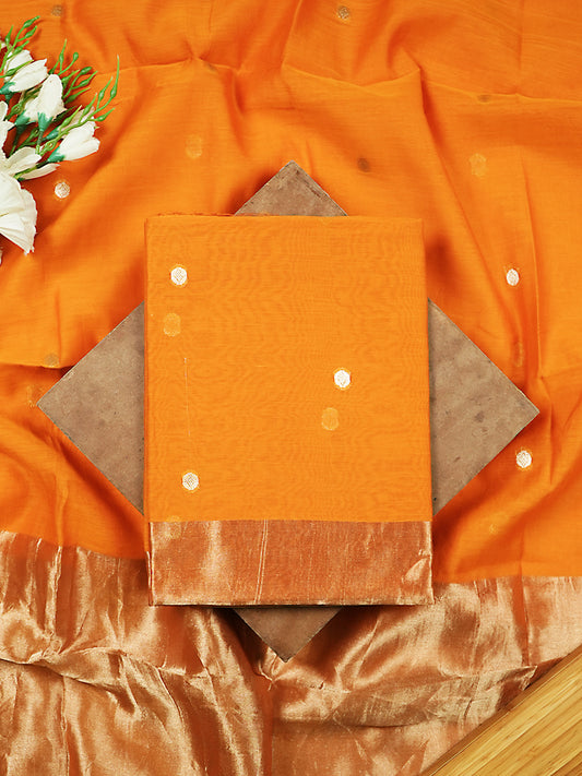 Orange Pure Mul Chanderi Suit with Polka-Style Banarasi Weaving