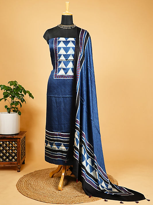 Indigo Modal Silk Ajrakh Dyeing 2-Piece Suit Set