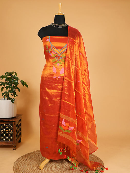 Orange Tissue Jamdani 2-Pc Suit Set