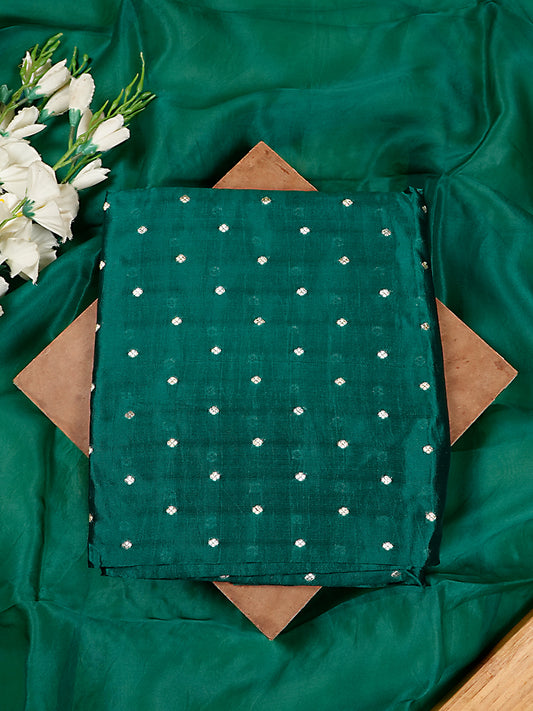 Deep Emerald Green Pure Katan Silk Banarasi Booti Suit Set