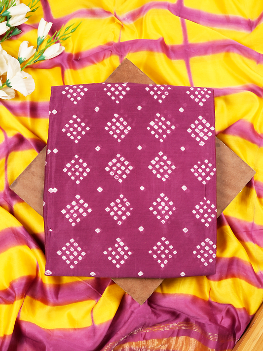 Purple-Magenta Pure Chanderi Suit Set with Clamp-Dyed Chanderi Silk Dupatta 