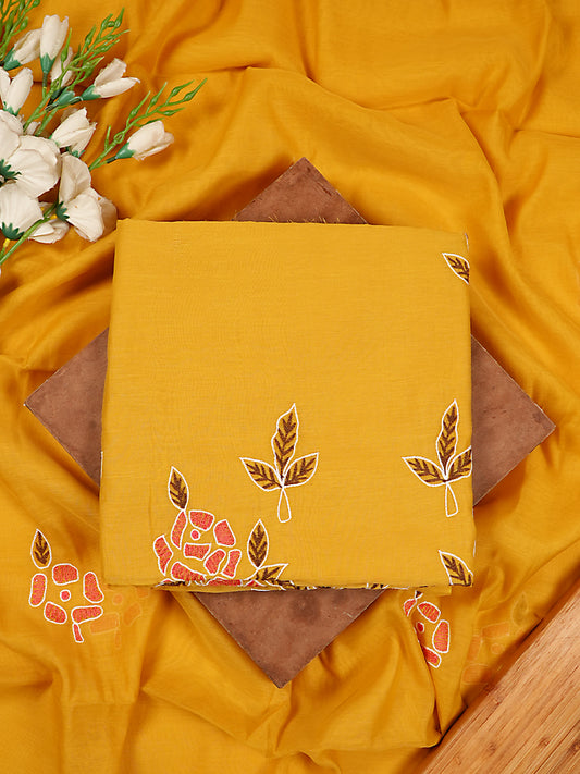 Sunshine Yellow Mul Chanderi Floral Threadwork Embroidered Suit Set